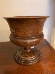 Superb 18thC lignum vitae wassail bowl in well used condition 17 cm diameter 18 cm high(screw from