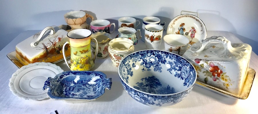 A quantity of mainly 19thC ceramics including Royal Doulton nursery cup and saucer, Christmas beak