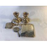 Various silver items to include napkin ring, vesta case, mirror and cigarette case marked .935