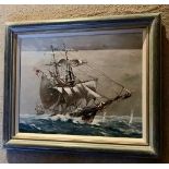 Oil on canvas a galleon by Colin Verity 1924-2011