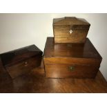 Three 19thC boxes, 2 tea caddies and one writing box.