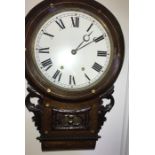 A 19thC rosewood and mother of pearl American drop dial wall clock.