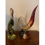 Pair Murano glass birds