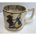 Creamware mug with frog to interior, Ann Lakey 1846 depicting Polka 1845 with unusual screw