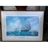 Large framed colour print, HMS Nile after John. A. Speer