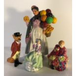 Four Royal Doulton figurines including Top O The Hill, Biddy Pennyfarthing HN 1843.