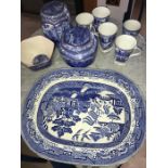 A quantity of blue and white pottery to include Ringtons etc x 9