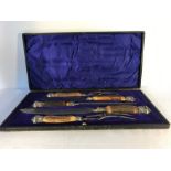 Good quality 19thC boxed carving knives, forks and steel.