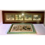 Two 19thC framed prints, Game Bantams and cock fighting. 20 x 80cms largest.