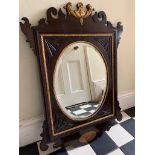 Mahogany and gilt 19th c fretted wall mirror 82 cm high