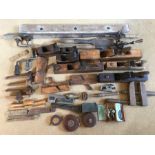 Carpentry tools including block planes and record planes, scribes, spoke shaves, tape measure etc.