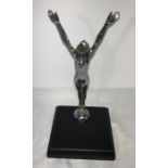 An Art Deco chrome plated car mascot modelled as a naked female figure. 20 cms.