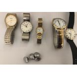 Five various vintage watches and uniform buttons to include Sekonda, Timex, Ingersoll, Lorus,