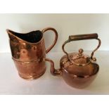 Copper kettle and jug.