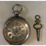 19thC continental silver ladies pocket watch and key.