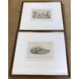 Two framed etchings of Hull. 12 x 17cms.