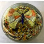 Butterfly glass paperweight. 10cms d. Good condition.