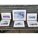 Group of 6 framed photo prints, HMS Conway and Menai Bridge.