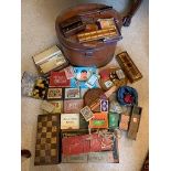 Metal hat box and extensive contents of vintage games etc.