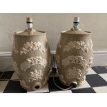 Two 19th stoneware spirit flagons Rum & Gin converted to lamps 38 cm h.