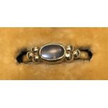 Nine carat gold ladies dress ring with moonstone, approximate size L