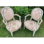 Pair good quality French painted fauteuil armchairs