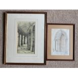 Framed pencil drawing, The Colosseum Rome and a watercolour/pencil drawing, Kirburton Church West