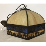 Reproduction Tiffany style hanging lamp with desert scene. 36cms d.