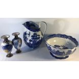 Pair of Doulton Burslem vases, good condition, 19cms h, willow pattern bowl, crazing to glaze and