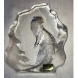 Three Mats Jonasson lead crystal glass figures of an Otter, Owl and Panda. Two signed to base.