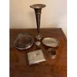 Silver misc. inc. specimen vase, cigarette case etc.