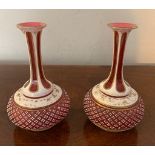 Pair Bohemian overlay glass vases 13 cm high