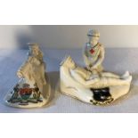 Two crested ware models, Arcadian Tommy and his machine gun and soldier and nurse.