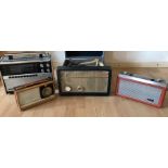 Collaro table top record player and 3 vintage radios.