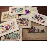 Stevens silk The London and York stage coach and 16 embroidered postcards