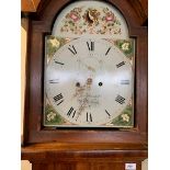 Oak and mahogany 8 day longcase clock with painted face. Jas. Wreghit, Rotherham.