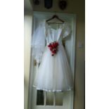 Early 1980's ballerina style wedding dress, satinised bodice, net skirt (many layered), satin