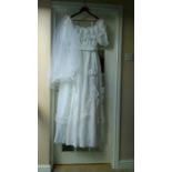Early 1980's wedding dress, Bo-Peep style with short puffed sleeves and lace trim (probably worn