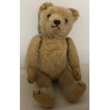 Vintage straw filled teddy bear 26 cm h slight a/f (possibly Steiff)