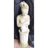 Classical female bust on plinth. 106cms h.