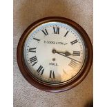 Mahogany wall clock by B Cooke of Hull single cylinder movement 40 cm diam