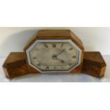 Art Deco walnut mantel clock. 13cms h.