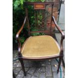 Edwardian inlaid mahogany armchair.