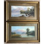 Pair of gilt framed oil paintings, signed Rice Williams RHA 16cms x 34.5cms. Ross island and