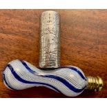 Good quality air twisted glass scent bottle 9cm h and a silver scent 1882 by Thomas Johnson II
