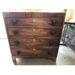 Mahogany caddy top chest of drawers with ivory Escutcheons