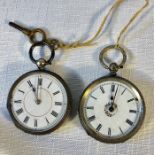 Two continental ladies silver pocket watches with enamel faces.