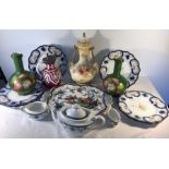 Assorted ceramics including 6 19thC dessert plate Ashworth platter, Fieldings vase. slight a/f, part