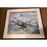 Watercolour depicting WWII aircraft signed lower left. Richard Collick, December 1997. 38.5x 48cms.