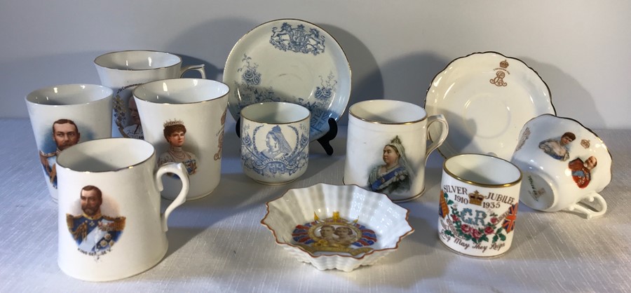 Eleven pieces commemorative China to include Shelley dish. Hammersley Doulton etc.